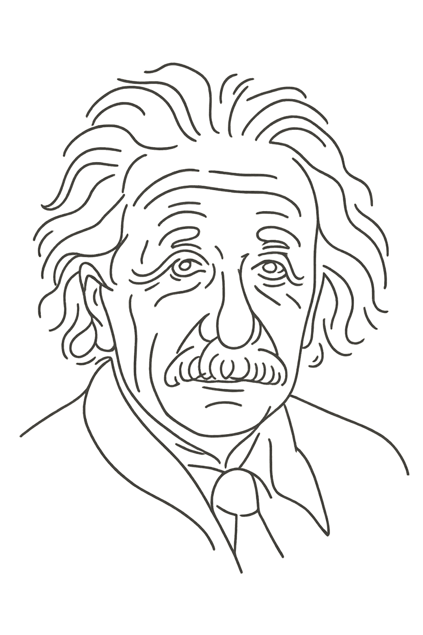 Transparent line drawing portrait of Albert Einstein